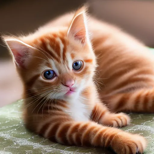 Image similar to ginger kitten on lap photograph hyperrealistic 4k