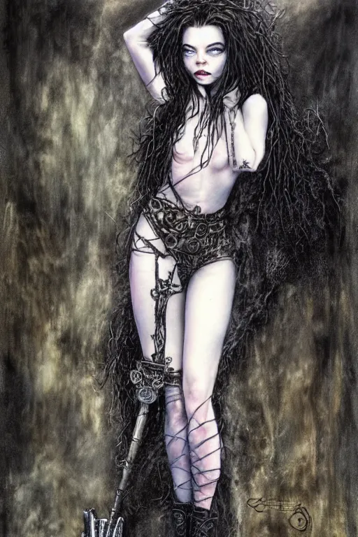 Prompt: full body portrait of anya taylor joy as death from sandman, by luis royo