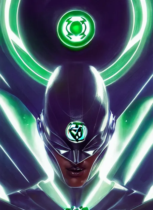 Image similar to symmetry!! green lantern, dc comics, sci - fi, global illumination!! intricate, elegant, highly detailed, digital painting, artstation, concept art, smooth, sharp focus, illustration, art by artgerm and greg rutkowski and alphonse mucha