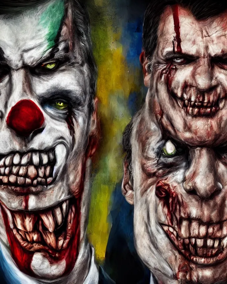 Image similar to a striking digital painting portrait of bolsonaro as a zombie clown