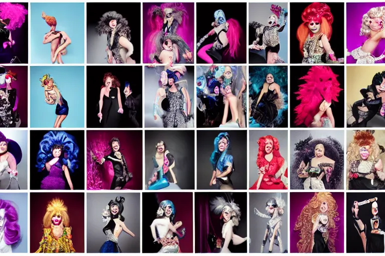 Prompt: professional photo carousel made of drag queens