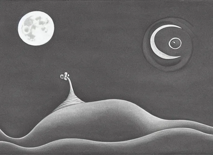Prompt: a snail on the beach under the moon, by mc escher