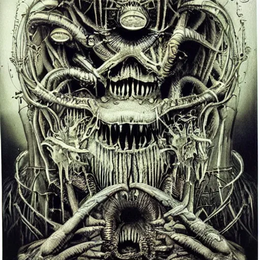 Image similar to Polaroid photo. Hidden. Incomprehensible horror. Otherworldly. Impossible. Terrifying. Unnerving. H R Giger. Joe Fenton. Glenn Fabry. Dan Hilier. Extremely detailed. 4K.