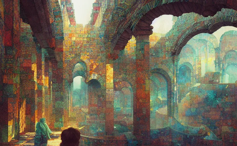 Image similar to tiled room squared waterway, aqueducts, fantasy. intricate, amazing composition, colorful watercolor, by ruan jia, by maxfield parrish, by marc simonetti, by hikari shimoda, by robert hubert, by zhang kechun, illustration, gloomy