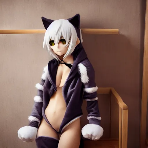 Image similar to cute fumo plush of a catboy in a onesie, anime girl, vray