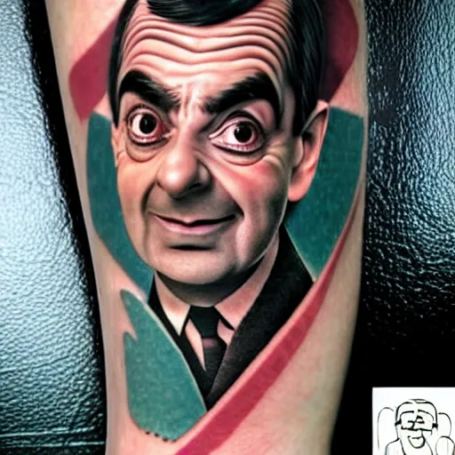 Image similar to tattoo of mr bean as a street thug