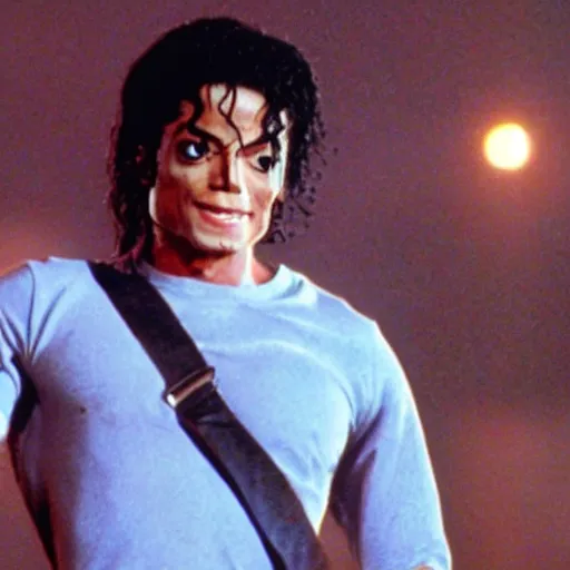 Prompt: A film still of Michael Jackson wearing a shirt with a the words OTF realistic,detailed