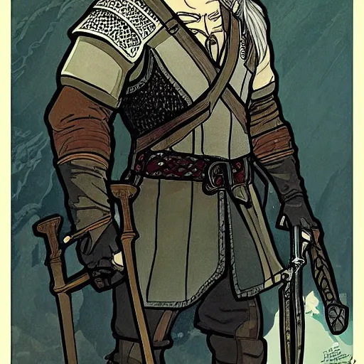 Image similar to Geralt form witcher by mucha