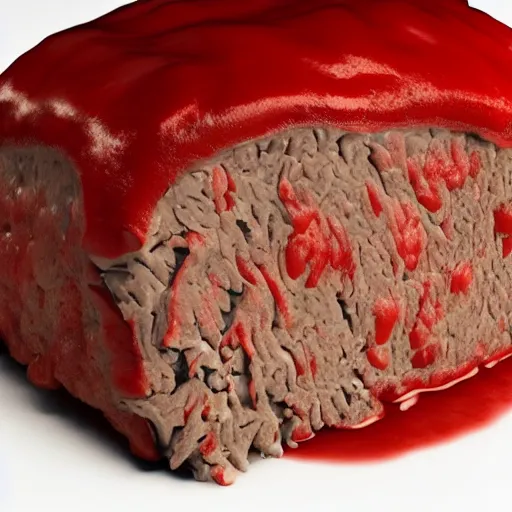 Image similar to horrific sentient meatloaf, hyper realistic, terrifying, disturbing, strange, bizarre, masterpiece, 4 k