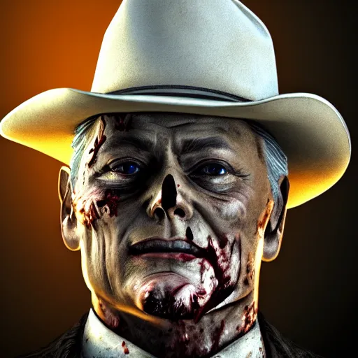 Prompt: j. r. ewing from dallas as a zombie with cuts on face, 7 days to die zombie, fine art, award winning, intricate, elegant, sharp focus, cinematic lighting, highly detailed, digital painting, 8 k concept art, art by guweiz and z. w. gu, masterpiece, trending on artstation, 8 k