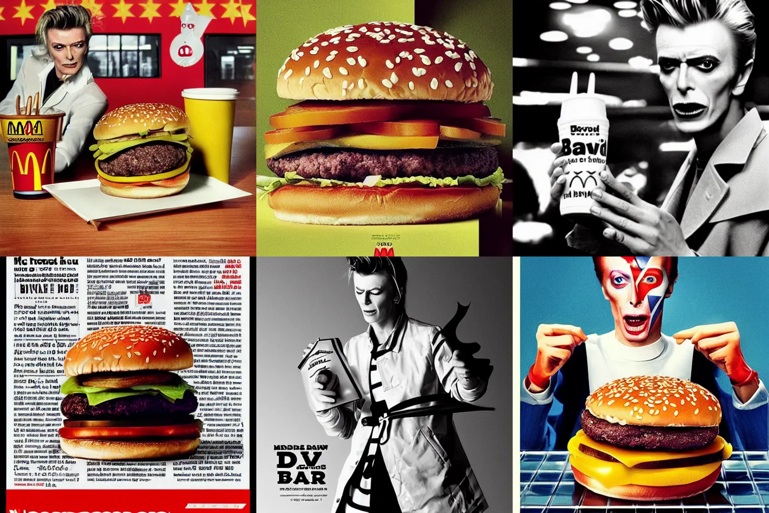 Prompt: “McDonald’s ad for the David Bowie Burger”