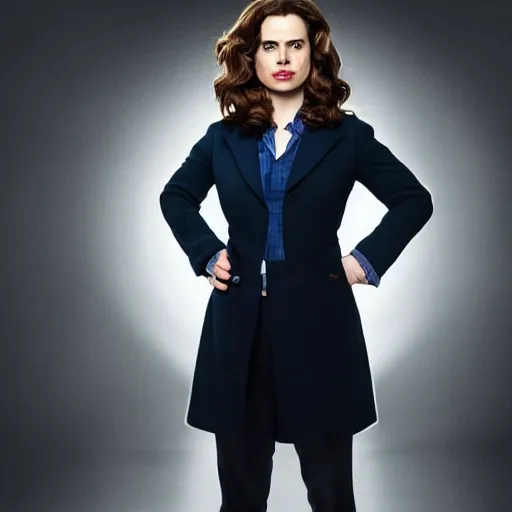 Image similar to a beautiful full body photograph of hayley atwell as the doctor from doctor who, symmetrical face, extreme realism and detail, 8 k, completely framed, direct lighting, 3 5 mm photo, photorealistic, sharp focus