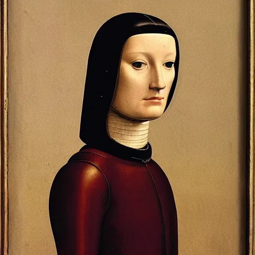 Image similar to a portrait of a female android by antonello da messina