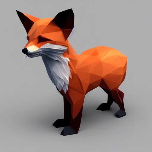 Prompt: Low Poly 3D render of a plush fox, digital art, trending on artstation