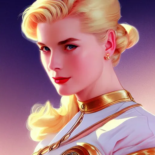 Prompt: Blonde Grace Kelly as Sailor Moon, western, D&D, fantasy, intricate, elegant, highly detailed, digital painting, artstation, concept art, matte, sharp focus, illustration, art by Artgerm and Greg Rutkowski and Alphonse Mucha