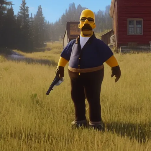 Image similar to Film still of Homer Simpson in Red Dead Redemption 2 (2018 video game)