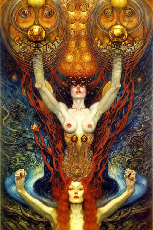 Image similar to Divine Chaos Engine by Karol Bak, Jean Delville, William Blake, Gustav Klimt, and Vincent Van Gogh, symbolist, visionary