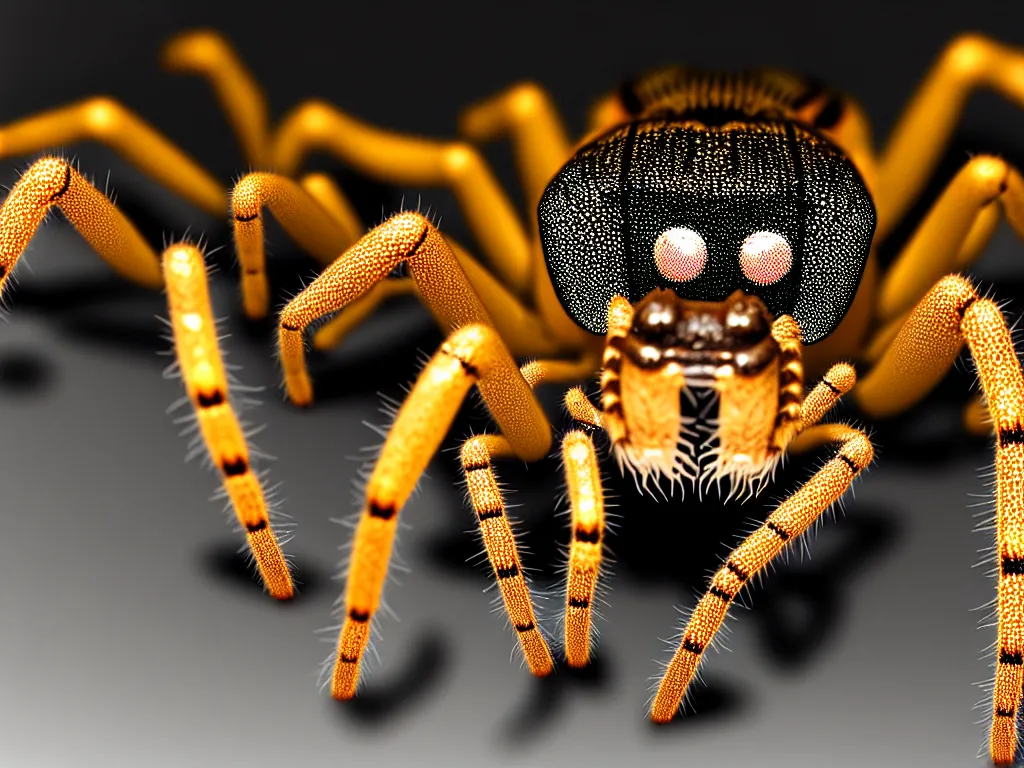 Image similar to australian spider with 1 0 0 eyes, shiny, translucent, terrifying, creepy, realistic, hdr dramatic lighting, grotesque, disgusting, frightening