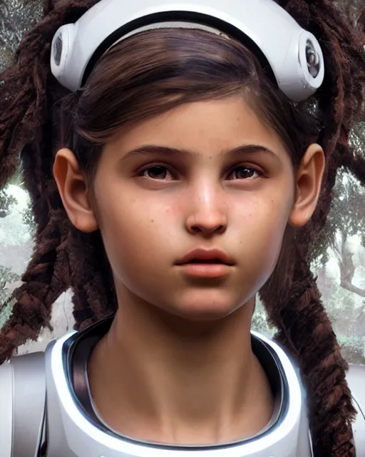 Prompt: centered portrait of soulful young lara croft as a solarpunk mecha humanoid robotic parts wearing with bright led lights, real human face, pudica gesture bouguereau style, in white room, ultra - realistic and intricate, soft portrait shot 8 k