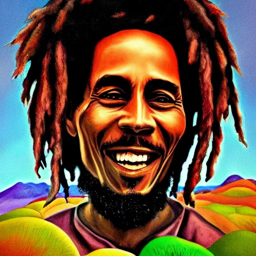 Image similar to bob marley walking though an infinite weed farm digital art, artstation, ultra detailed, beautiful aesthetic art