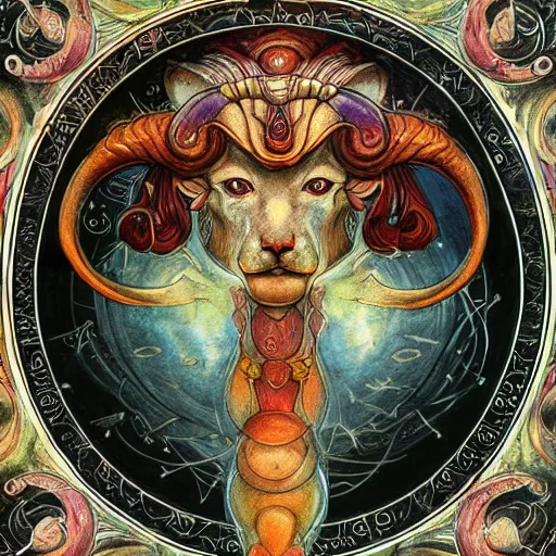 Image similar to aries zodiac artwork, mystic style, detailed, 8 k, symmetrical, by brian froud