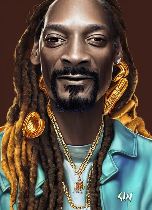 Image similar to snoop dogg is a disney princess, hyper detailed, digital art, trending in artstation, cinematic lighting, studio quality, smooth render, unreal engine 5 rendered, octane rendered, art style by klimt and nixeu and ian sprigger and wlop and krenz cushart.