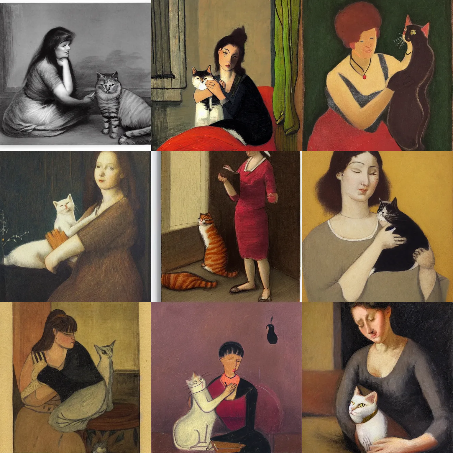 Prompt: woman and cat by louis soutter