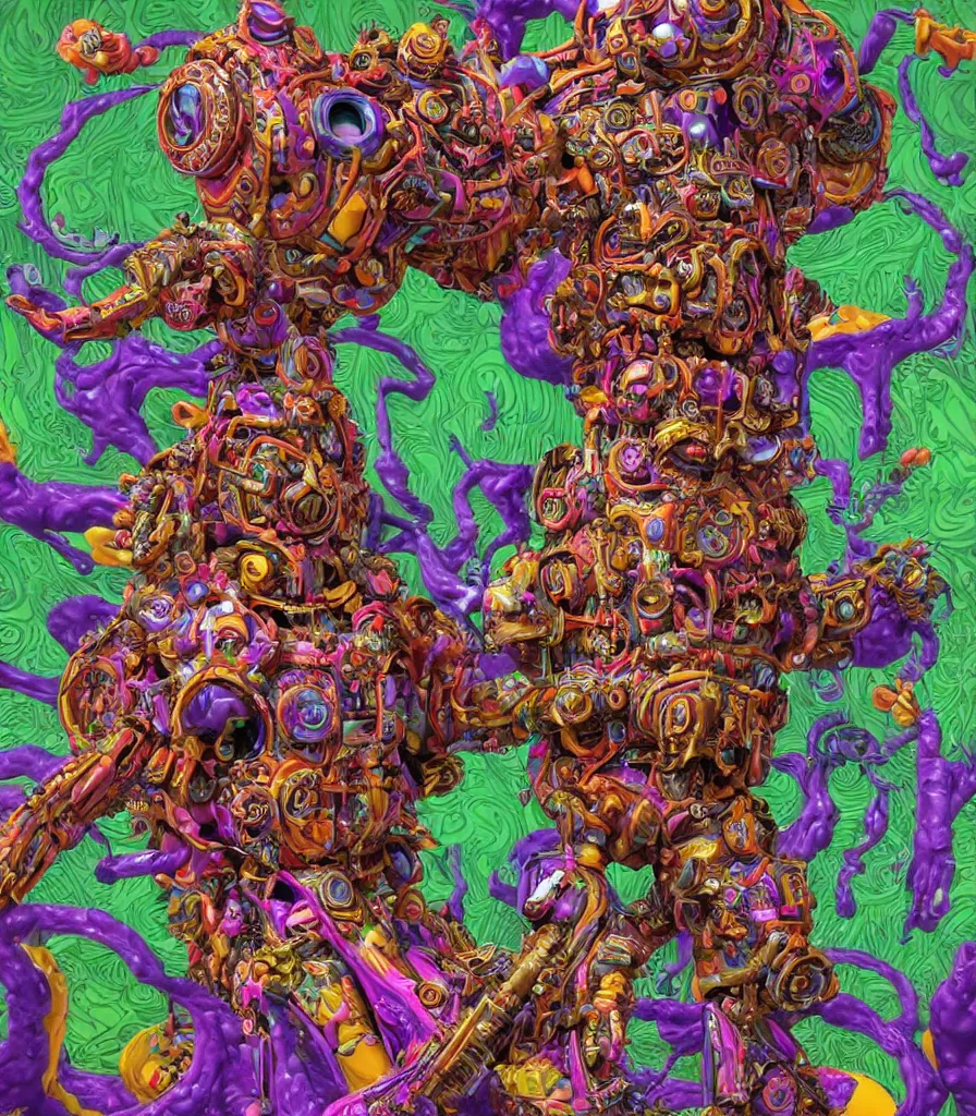 Image similar to hyper-maximalist lowbrow style overdetailed 3d sculpture of a monster by clogtwo and ben ridgway inspired by beastwreckstuff chris dyer and jimbo phillips. Cosmic horror infused retrofuturist style. Hyperdetailed high resolution. Render by binx.ly in discodiffusion. Dreamlike surreal polished render by machine.delusions. Sharp focus.