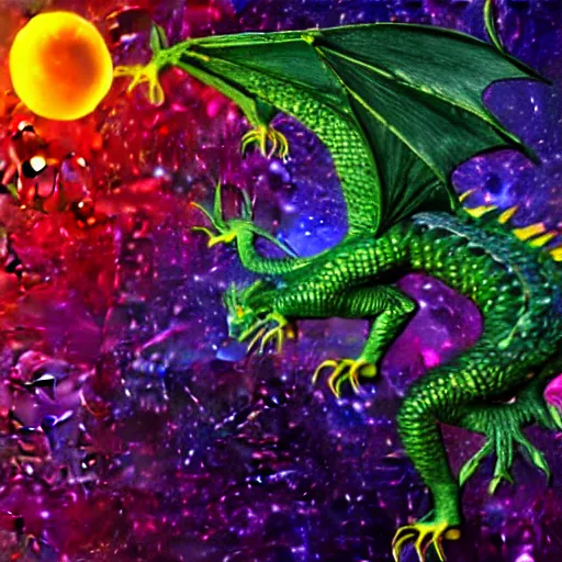 Prompt: Dragon Creepy cosmic color scheme star gazing Daz3d