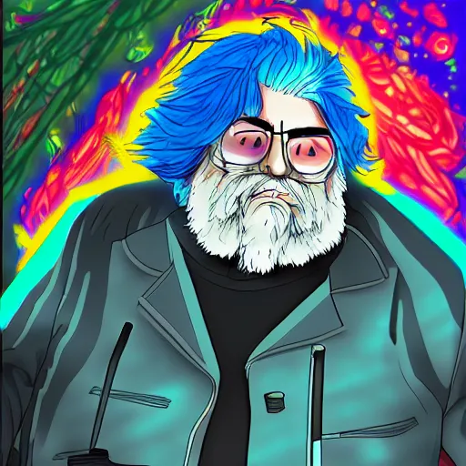 Image similar to jerry garcia anime. deviantart, artstation