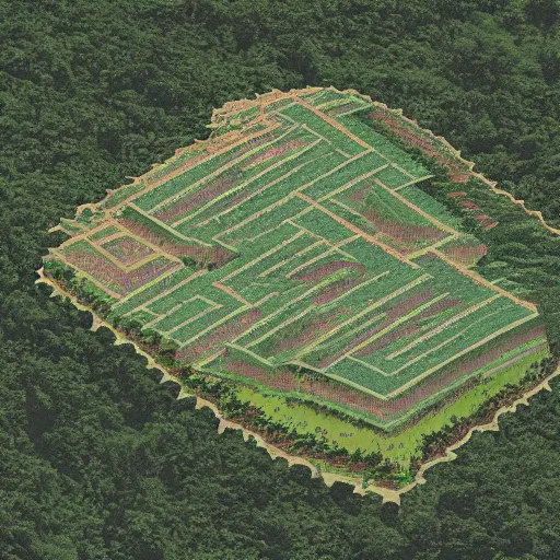 Image similar to a illustration of an architectural plan view of a labyrinth of the deforestation in amazona crisis