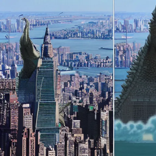 kim jong un godzilla destroying manhattan new york | Stable Diffusion ...