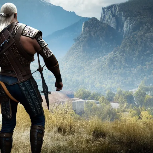 Image similar to Dwayne Johnson in the Witcher 4K detailed super realistic