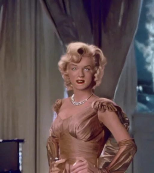 Image similar to a movie still of marlin monroe as princess leigha in the movie star wars