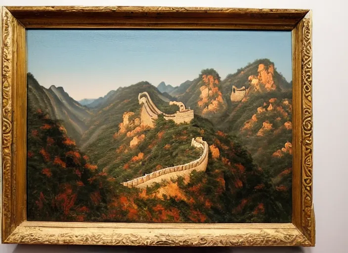 Image similar to the great chinese wall in the style of hudson river school of art, oil on canvas