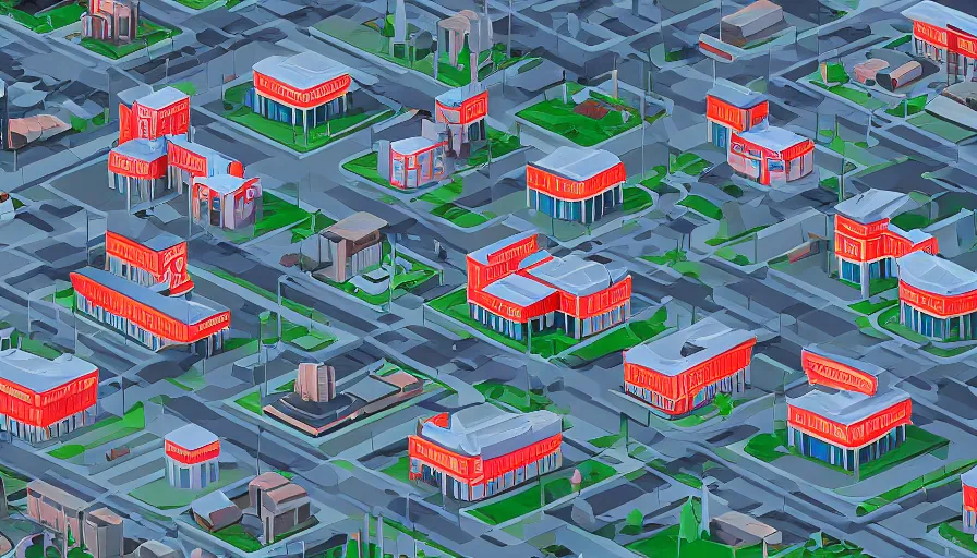 Image similar to soviet city of the future in low - poly 2 d style, professional illustration