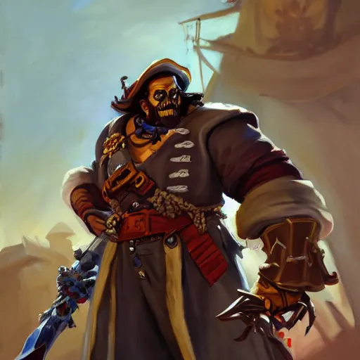 Prompt: greg manchess portrait painting of partially armored undead pirate captain lechuck as overwatch character, medium shot, asymmetrical, profile picture, organic painting, sunny day, matte painting, bold shapes, hard edges, street art, trending on artstation, by huang guangjian, gil elvgren, ruan jia, greg rutkowski, gaston bussiere