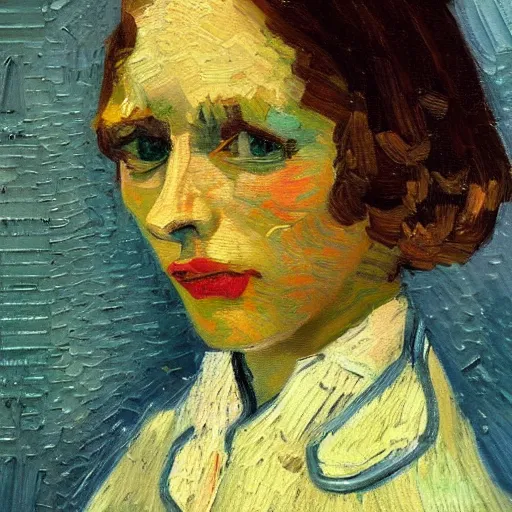 Image similar to a modern impressionist painting of a beautiful woman with a smartphone, oil on canvas, van Gogh style, trending on artstation