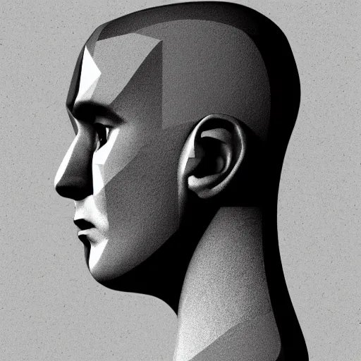Prompt: head portrait, side profile, moody, concrete, popular geometric brutalist design