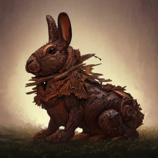 Prompt: “a trojan rabbit, made of wood, in forest, D&D, fantasy, intricate, cinematic lighting, highly detailed, digital painting, artstation, concept art, smooth, sharp focus, illustration, art by Artgerm and Greg Rutkowski and Alphonse Mucha” - n 6