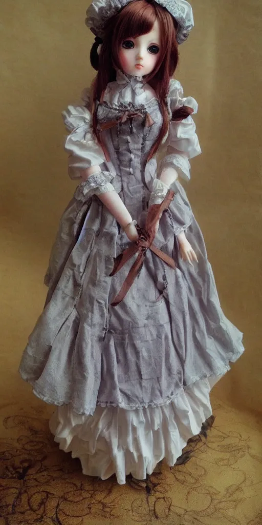 Prompt: Realistic anime doll girl in victorian suit, full lenght