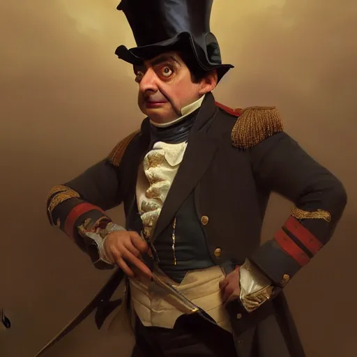 Image similar to a portrait of Mr Bean as Napoléon Bonaparte, detailed, centered, digital painting, artstation, concept art, donato giancola, WLOP, Boris Vallejo, Breathtaking, 8k resolution, extremely detailed, beautiful, establishing shot, artistic, hyperrealistic, octane render