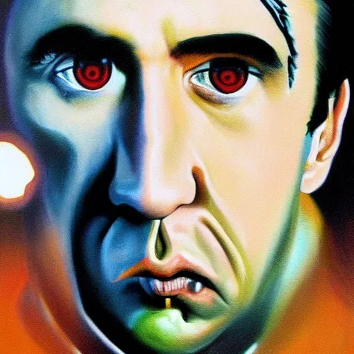 Prompt: a realistic painting of Nicolas Cage starring in a Clockwork Orange by Jason Edmiston,