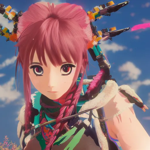 Prompt: anime girl in the style of horizon zero dawn