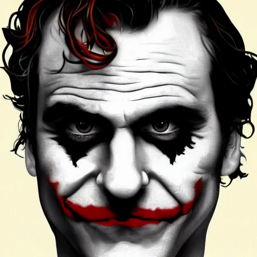 Prompt: portrait of joker joaquin phoenix, highly detailed, centered, solid color background, digital painting