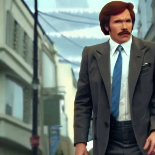 Image similar to Live Action Still of Jerma985 in Anchorman: The Legend of Ron Burgundy, real life, hyperrealistic, ultra realistic, realistic, highly detailed, epic, HD quality, 8k resolution, body and headshot, film still