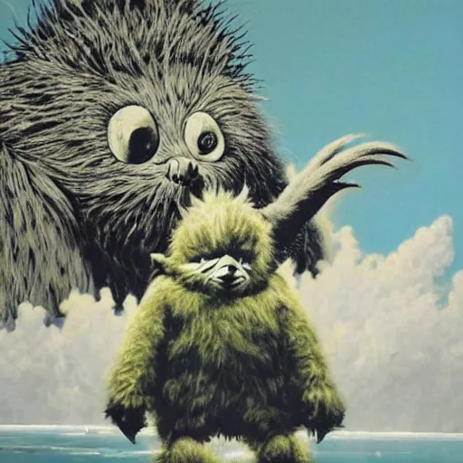 Image similar to a futuristic version of where the wild things are by bansky