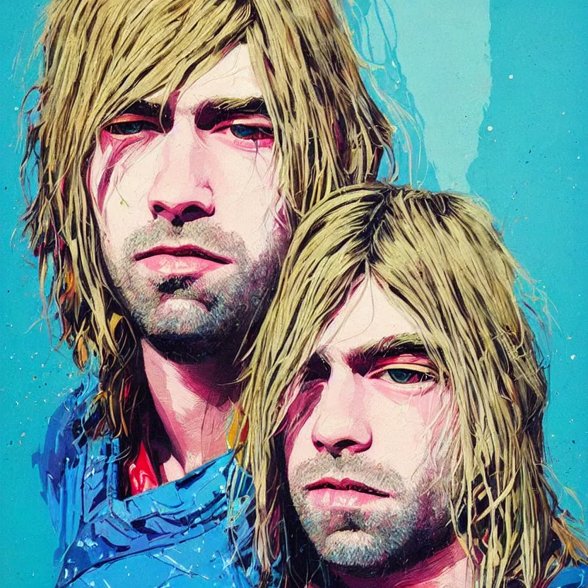 Prompt: close up portrait painting of kurt cobain in nineties street styling, concept art, intricate details, aesthetically pleasing pastel colors, art by conrad roset, impressionism, portrait, nirvana