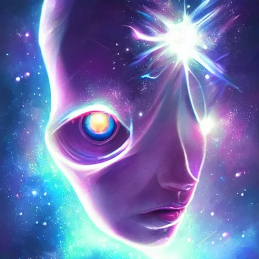 Image similar to geometric with galaxy eyes in space, nebula in the background, intricate, elegant, highly detailed, digital painting, artstation, concept art, smooth, sharp focus, illustration, art by artgerm