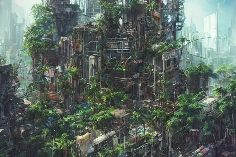 Image similar to a cyberpunk city in ruins, jungle plants overgrowing the streets and buildings, cats!! run through the ruins, drinking from pools of water and climbing on old fallen signs, by artgerm and amano and rutkowski and kincaid, trending on artstation